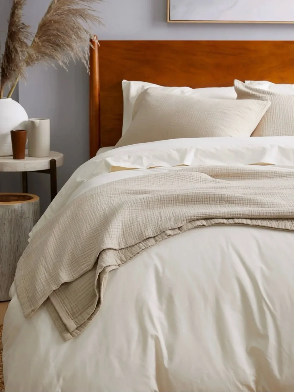 Quince Organic Cotton Gauze Blanket in Dune, Queen, NEW